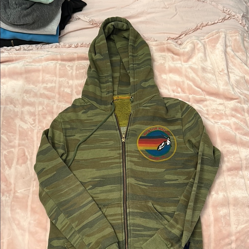 Aviator Nation Green Camouflage Zip-Up Jacket